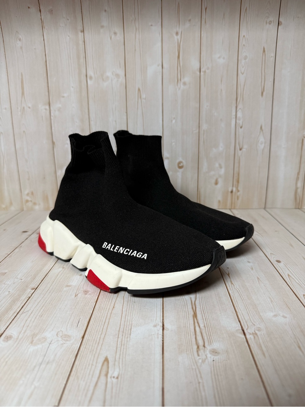 Balenciaga Speed Knit Sneakers Black/White-Red Sz 35 / 5
